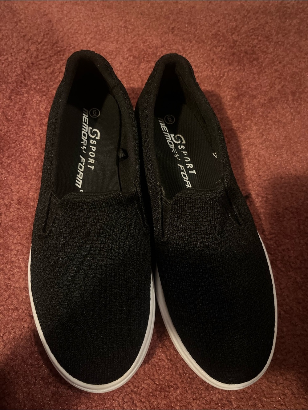 Skechers Women's Black Slip-On Knit Loafers with White Sole